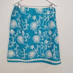 Tribal Stretch Extensible Turquoise Embroidered A-Line Skirt Size 14 Bohemian